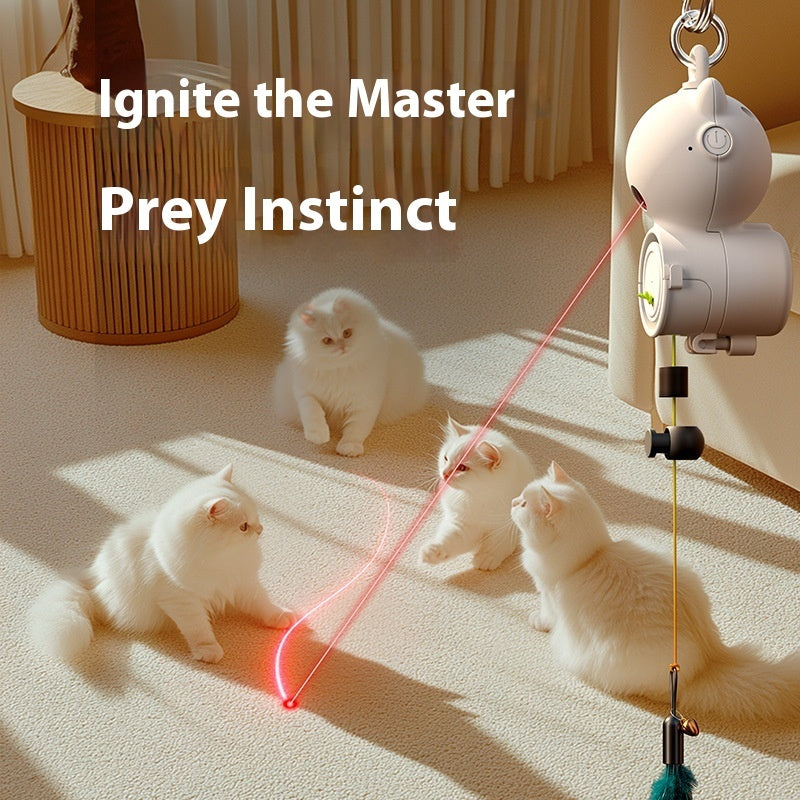 Interactive USB Rechargeable Cat Toy with Feather and Retractable Rope - Teleplus