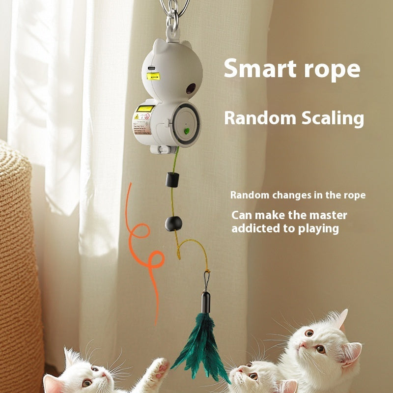 Interactive USB Rechargeable Cat Toy with Feather and Retractable Rope - Teleplus