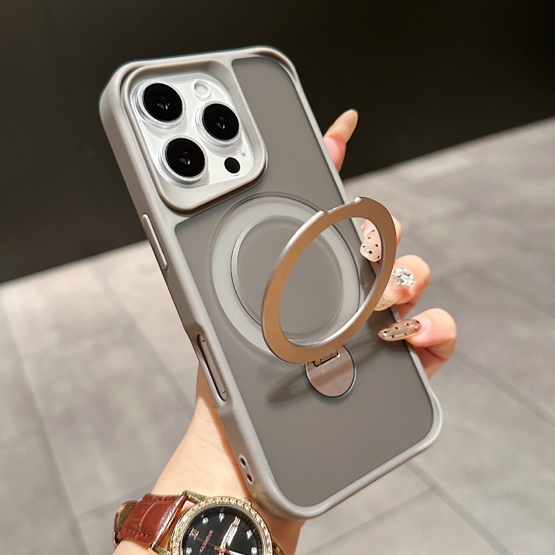 iPhone 16 Pro Skin Feeling Magnetic Rotating Bracket with Anti-Fall TPU PC - Teleplus IPhone iphone16pro skin feeling