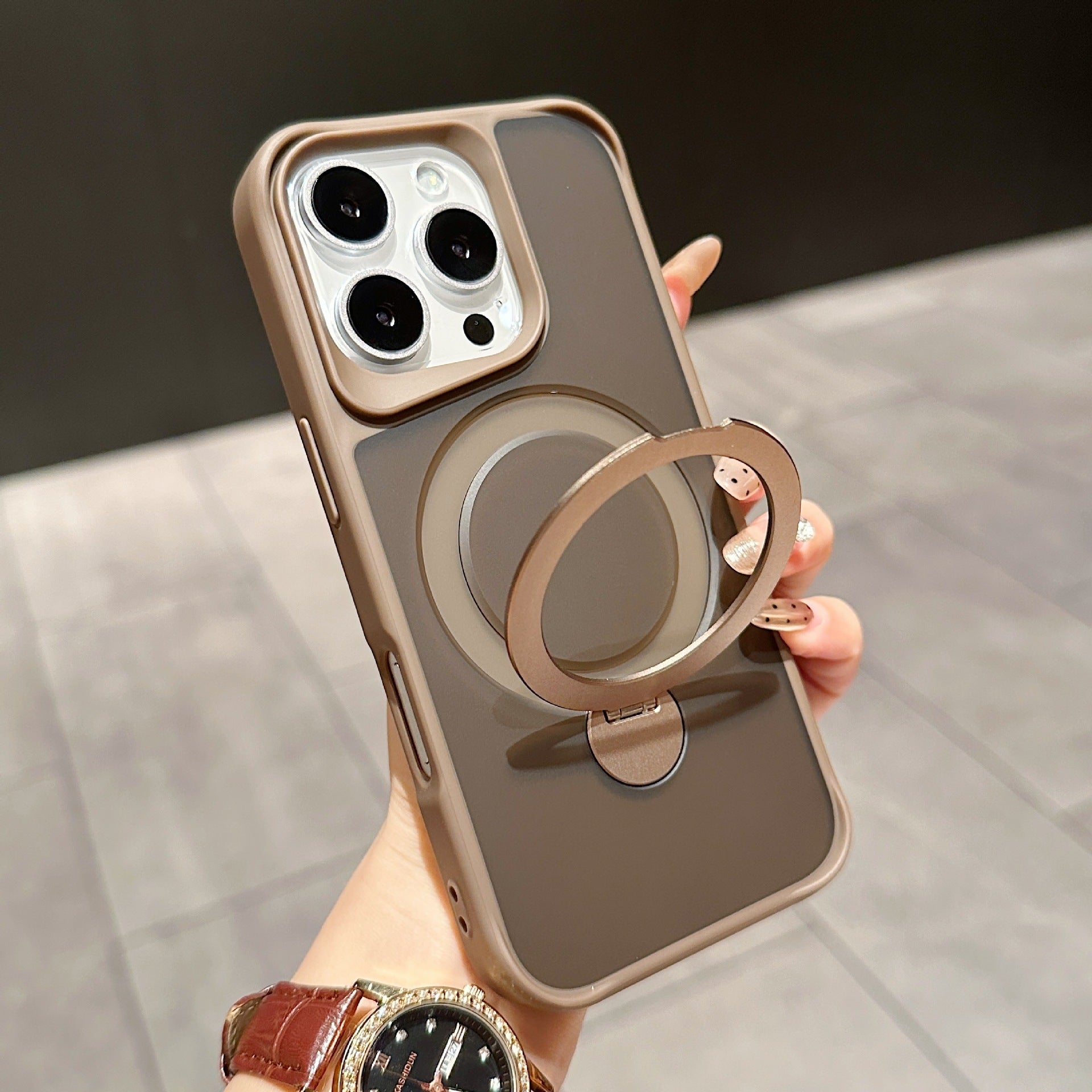 iPhone 16 Pro Skin Feeling Magnetic Rotating Bracket with Anti-Fall TPU PC - Teleplus IPhone iphone16pro skin feeling