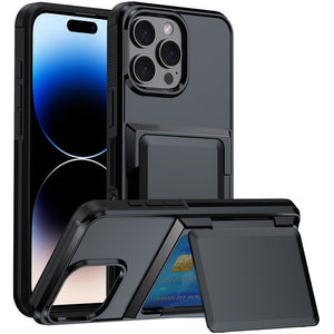 iPhone Shockproof Card Holder Case TPU PC Protective Cover Multiple Colors - Teleplus