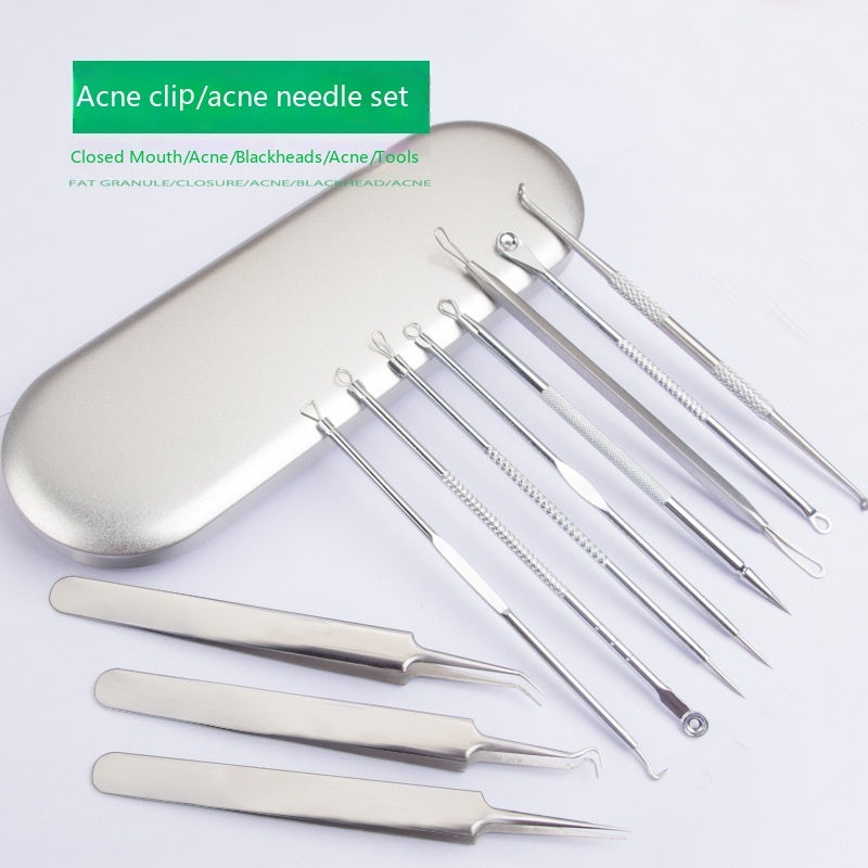 Stainless Steel Acne Needle Suit with Iron Box for Skin Care and Pimple Treatment - Tackle Pimples Tools iron box