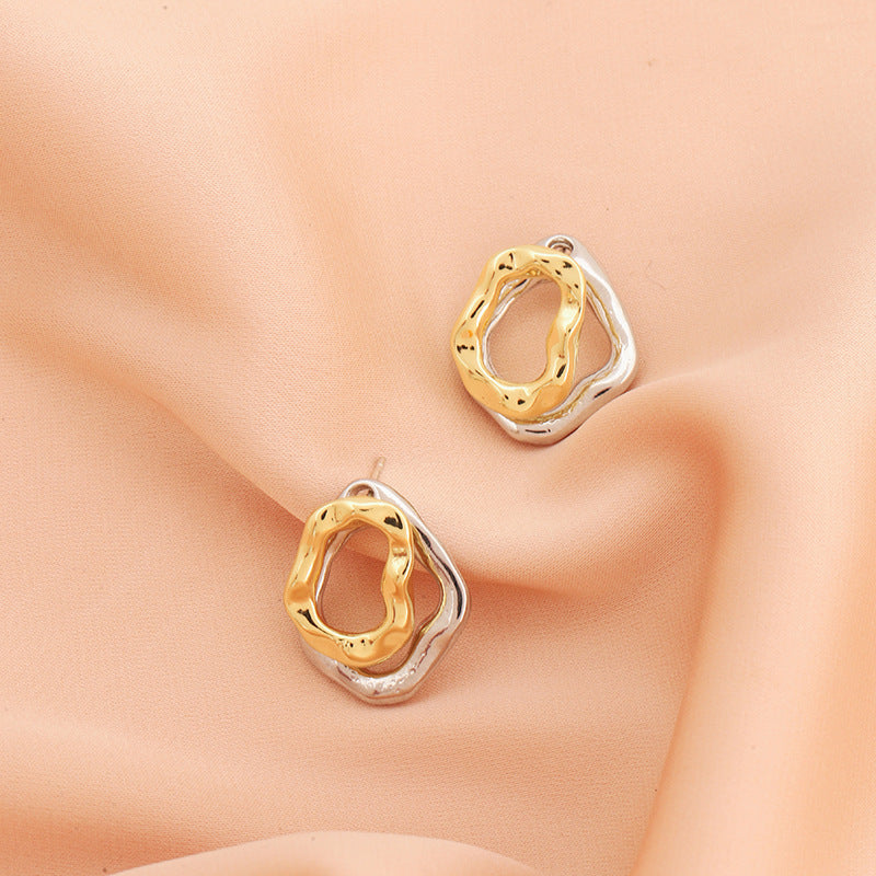 Irregular Twisted Ring Two-tone Shaped Temperament Affordable Luxury Fashion Earrings - Twisted Ring Earrings