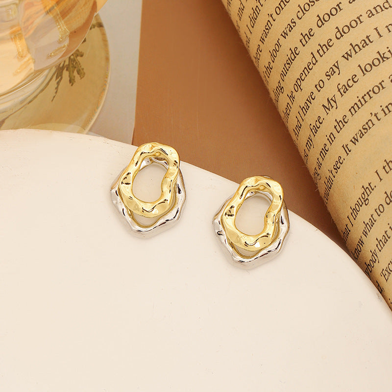 Irregular Twisted Ring Two-tone Shaped Temperament Affordable Luxury Fashion Earrings - Twisted Ring Earrings