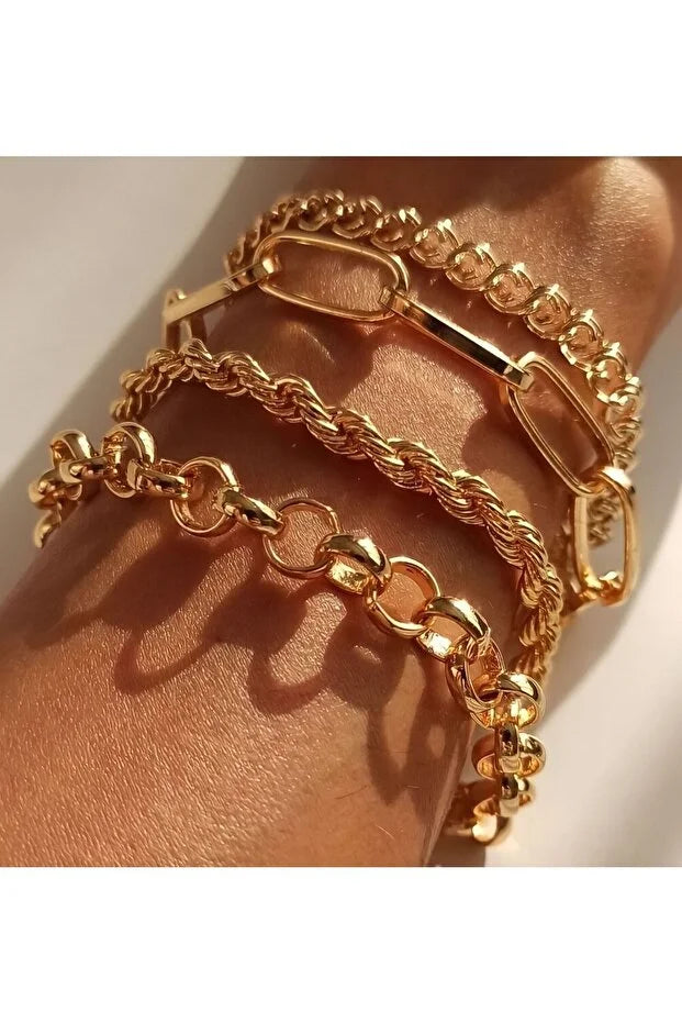Italian Chain Bracelet Set Layered Stackable Gold Bracelets for Women - bracelet set italian chain