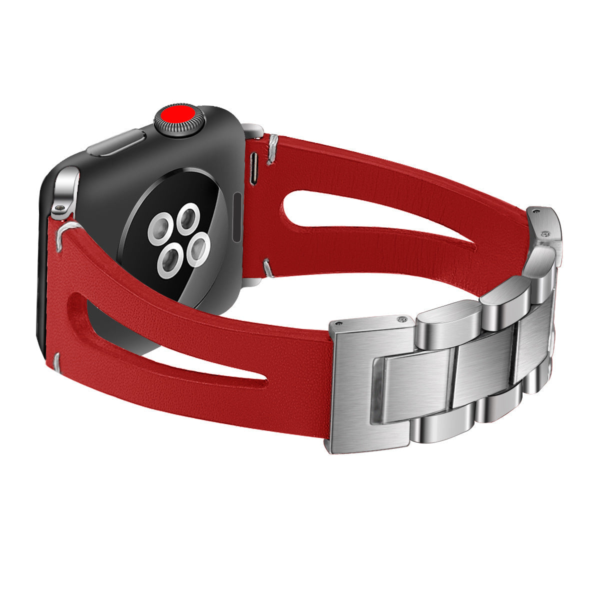 Leather Strap with Stainless Steel Chain for Apple Watch Iwatchse Metal - IwatchSE Middle Opening chain leather strap