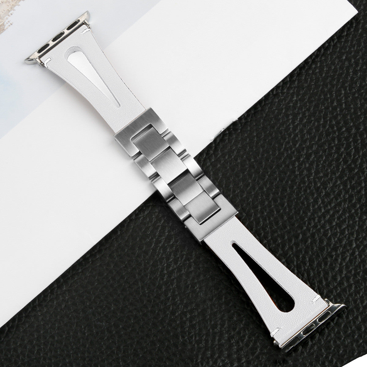 IwatchSE Metal Stainless Steel Chain Leather Strap - IwatchSE Metal Chain Leather Strap with Middle Opening