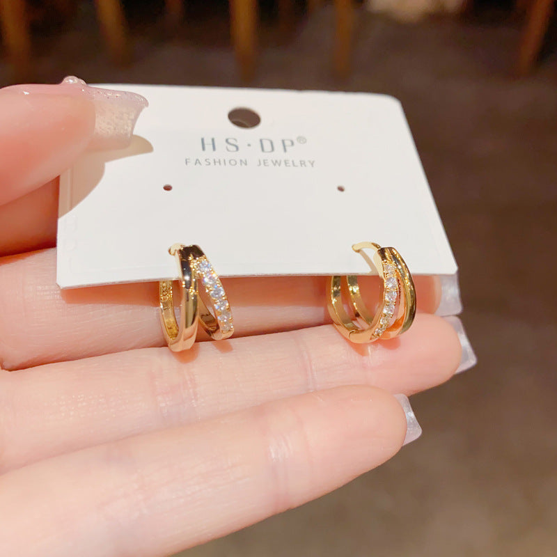 Japanese And Korean Temperamental Fashion Double Layer Hollow Zircon Circle Ear Clip - Zircon Circle Ear Clip