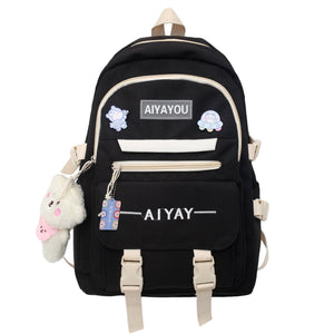 Large Capacity Backpack with Polyester Letters and Badge Pendants for United States - Bagging It: in Light Green large