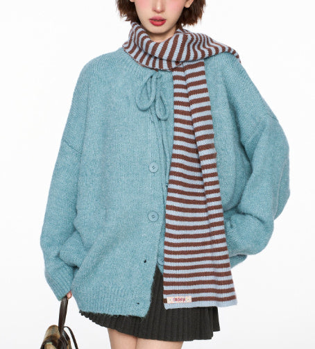 Japanese Korean Cardigan Lace Up Wool Blend Sweater Women’s Casual Pullover - Women