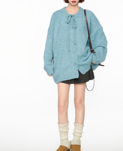 Japanese Korean Cardigan Lace Up Wool Blend Sweater Women’s Casual Pullover - Women