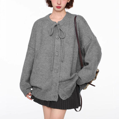 Japanese Korean Cardigan Lace Up Wool Blend Sweater Women’s Casual Pullover - Women