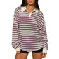 Japanese Korean Casual Cotton Striped Long Sleeve Loose Top for Women