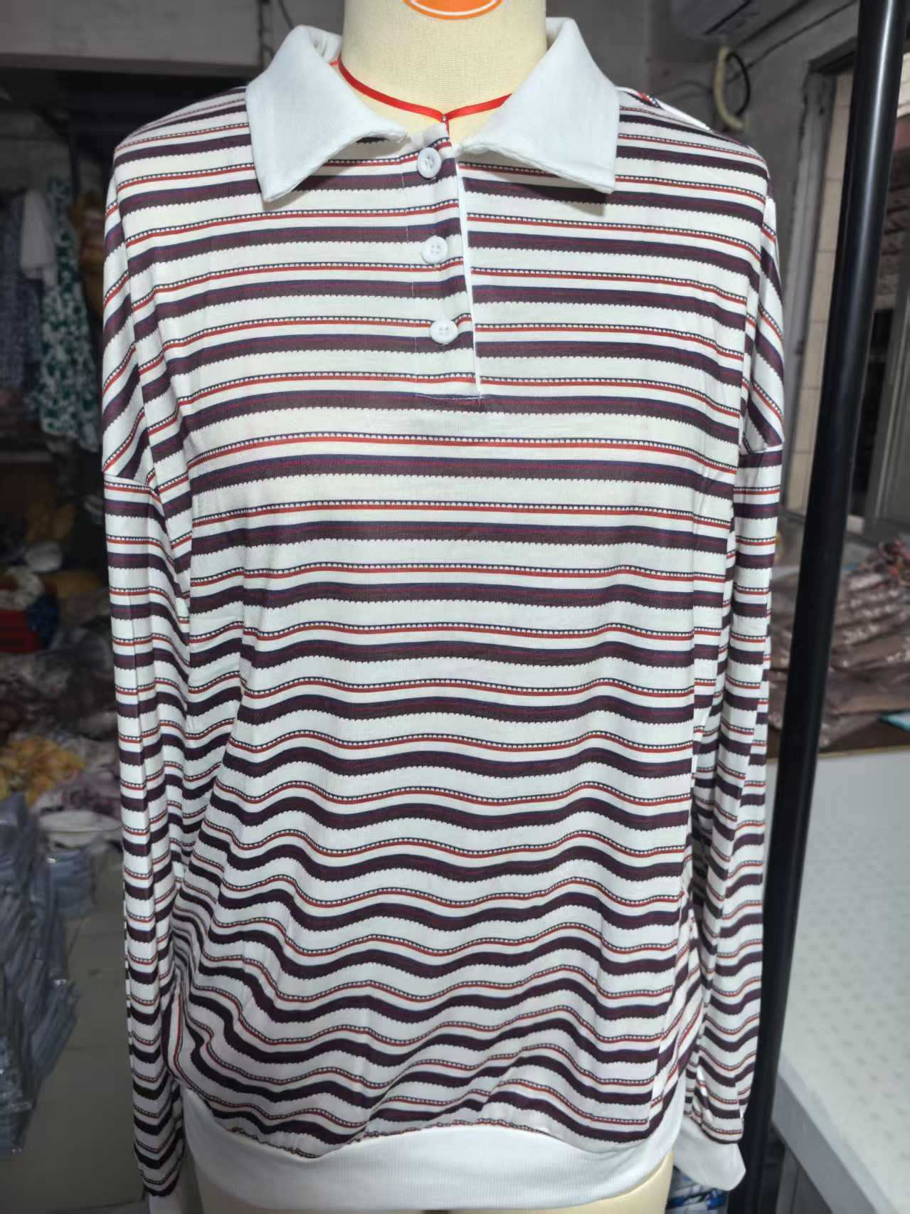 Japanese Korean Casual Cotton Striped Long Sleeve Loose Top for Women