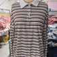 Japanese Korean Casual Cotton Striped Long Sleeve Loose Top for Women
