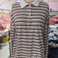 Japanese Korean Casual Cotton Striped Long Sleeve Loose Top for Women