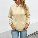 Beige hooded sweatshirt with pockets from Japanese Korean casual pullover polyester unisex collection