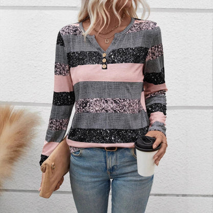 Japanese Korean Color Block Long Sleeve Casual Top Women’s Polyester Shirt - for Women Teleplus