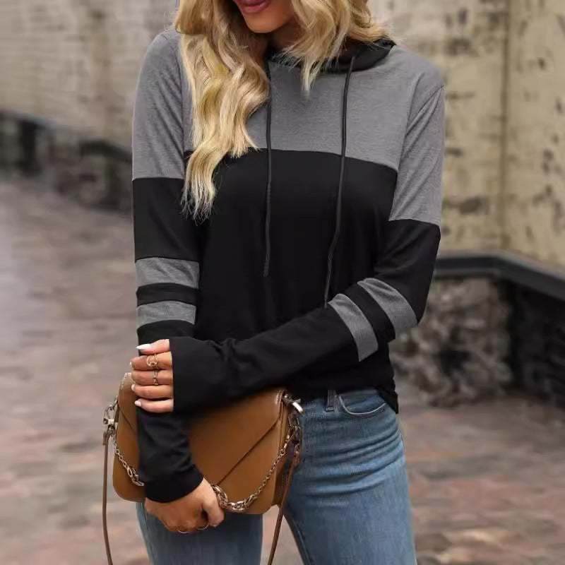 Japanese Korean Contrast Color Pullover Gray Casual Long Sleeve Sweatshirt