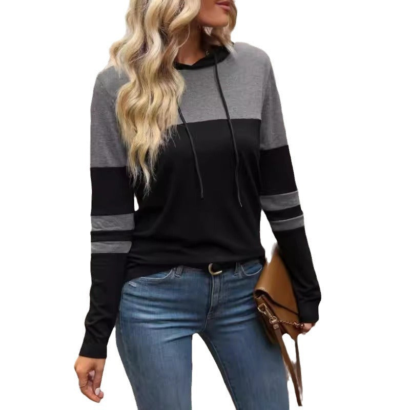 Japanese Korean Contrast Color Pullover Gray Casual Long Sleeve Sweatshirt