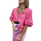 Japanese Korean Plaid Striped Cotton Pullover Sweatshirt Rose Red S-XL - Teleplus
