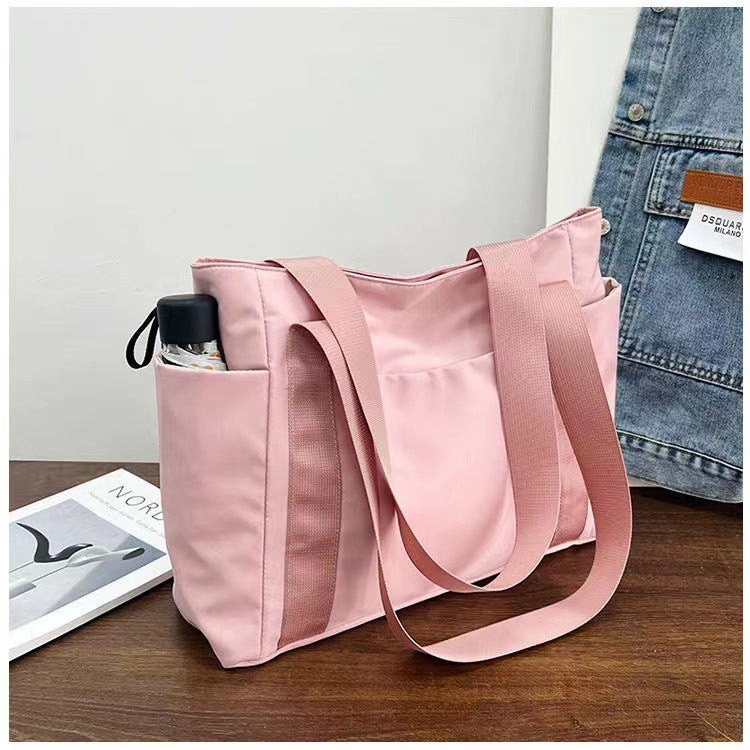 Japanese Style Solid Color Tote Shoulder Bag Casual Nylon for Daily - Use japanese style solid color tote shoulder bag