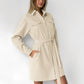 Khaki Long Sleeve Drop Shoulder Dress Polyester Casual Skirt for Women S-XL - Teleplus