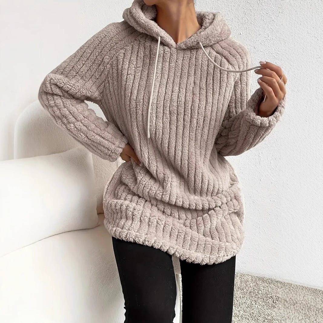 Khaki Long Sleeve Hooded Pullover Raglan Sweatshirt Casual Korean Style