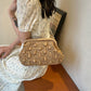 Khaki Milky White Soft Woven Bag with Internal Zipper and Single Shoulder Strap - Teleplus woven bag