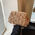 Khaki Milky White Soft Woven Bag with Internal Zipper and Single Shoulder Strap - Teleplus woven bag