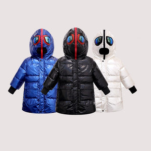 Kids Double Zipper Down Jacket with Ultraman Glasses Design - kids double zipper ultraman glasses