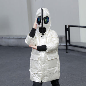 Kids Double Zipper Down Jacket with Ultraman Glasses Design - kids double zipper ultraman glasses