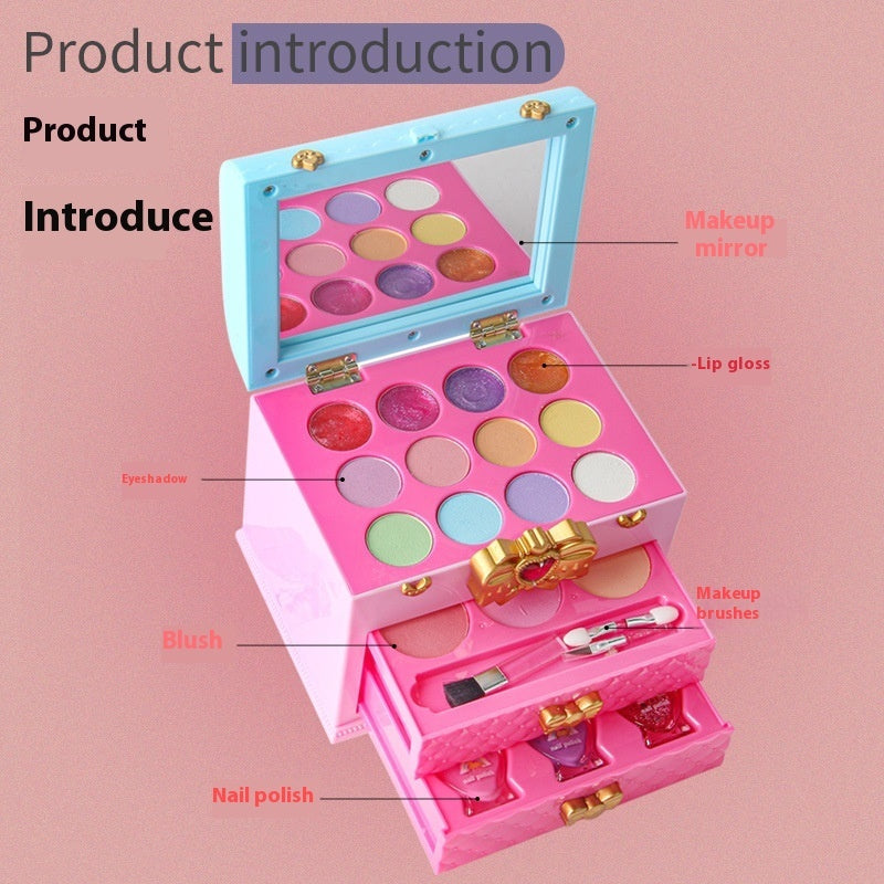 Kids Nail Polish and Makeup Set for Girls Ages 0-3 Years with Cosmetic Brush Box - Teleplus kids nail polish makeup set