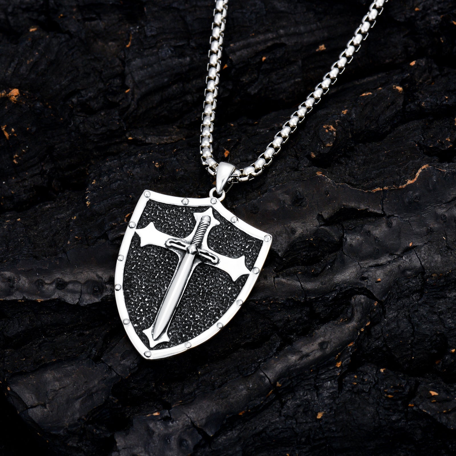 Knights Templar Shield Necklace in Sterling Silver Pendants Necklace for Men - Show Your Crusader Spirit with Knights