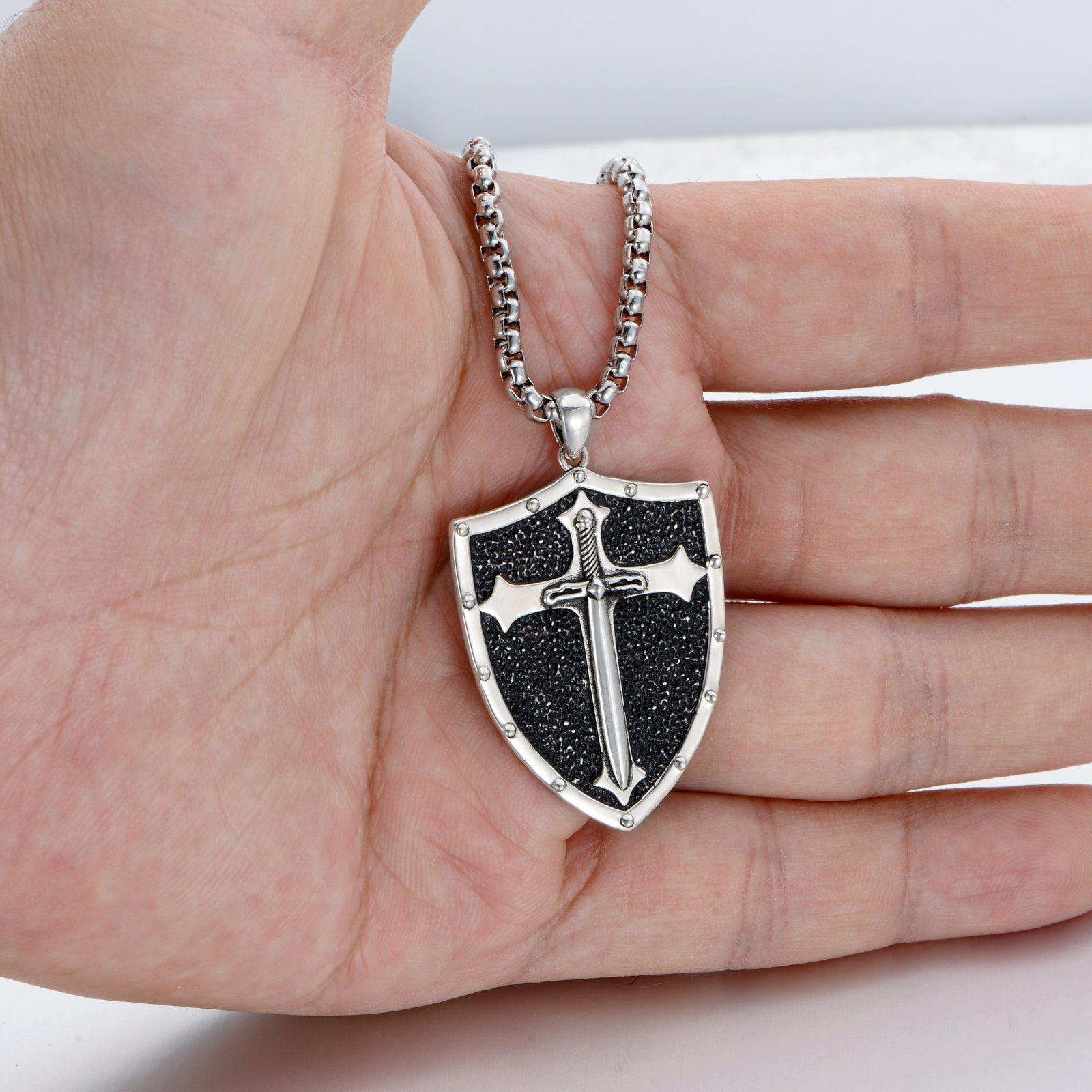 Knights Templar Shield Necklace in Sterling Silver Pendants Necklace for Men - Show Your Crusader Spirit with Knights