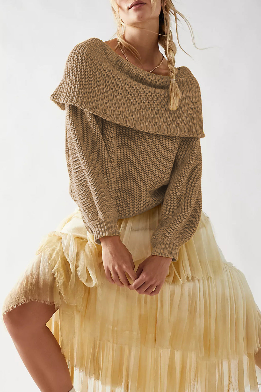 Knitted Acrylic Pullover Sweater Women Streetwear Solid Color S-XL - Women’s