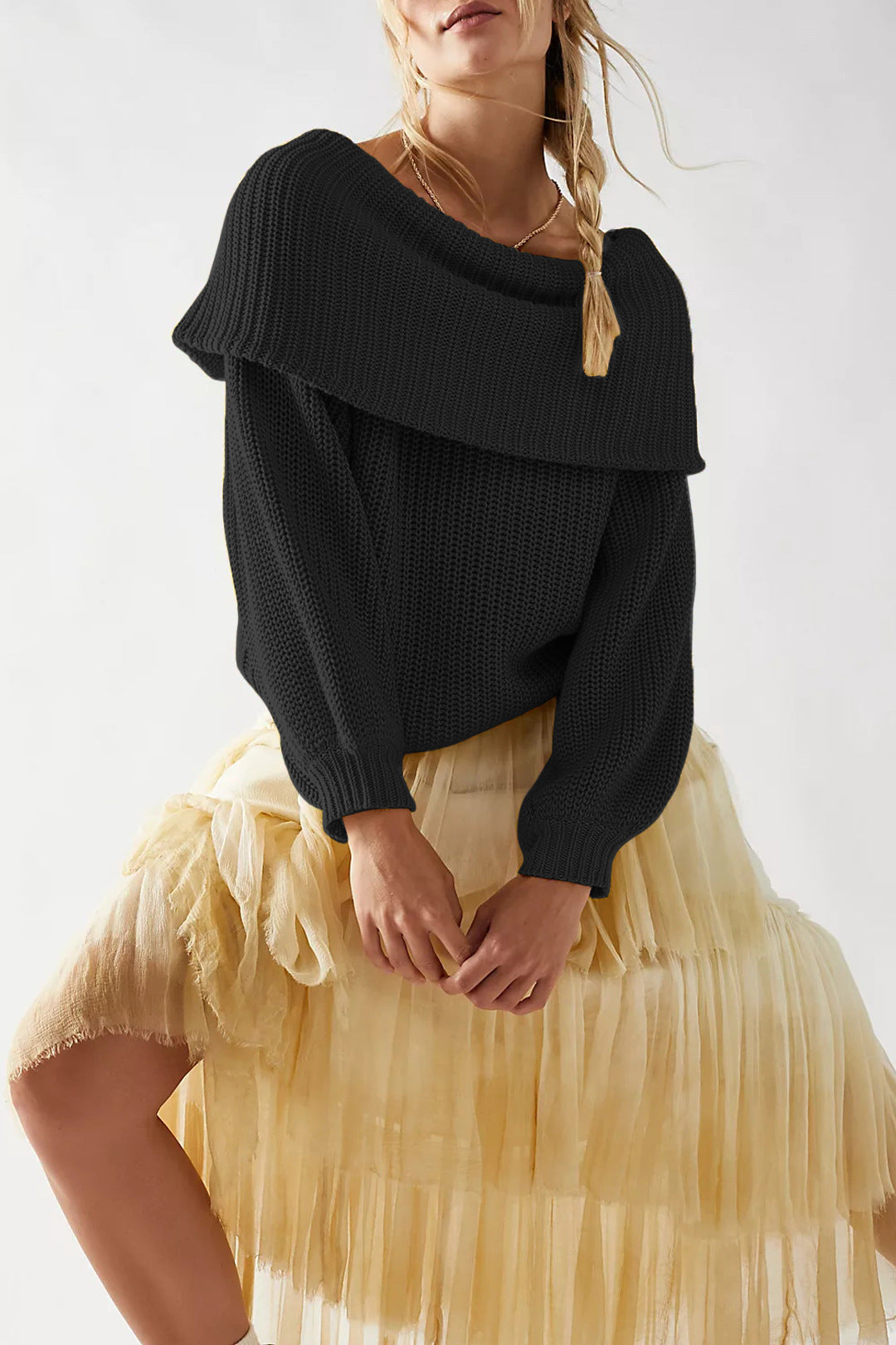 Knitted Acrylic Pullover Sweater Women Streetwear Solid Color S-XL - Women’s