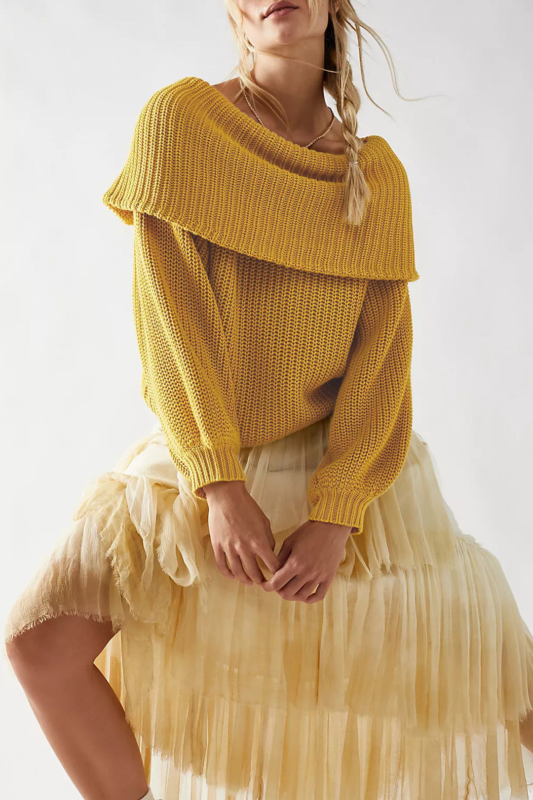 Knitted Acrylic Pullover Sweater Women Streetwear Solid Color S-XL - Women’s