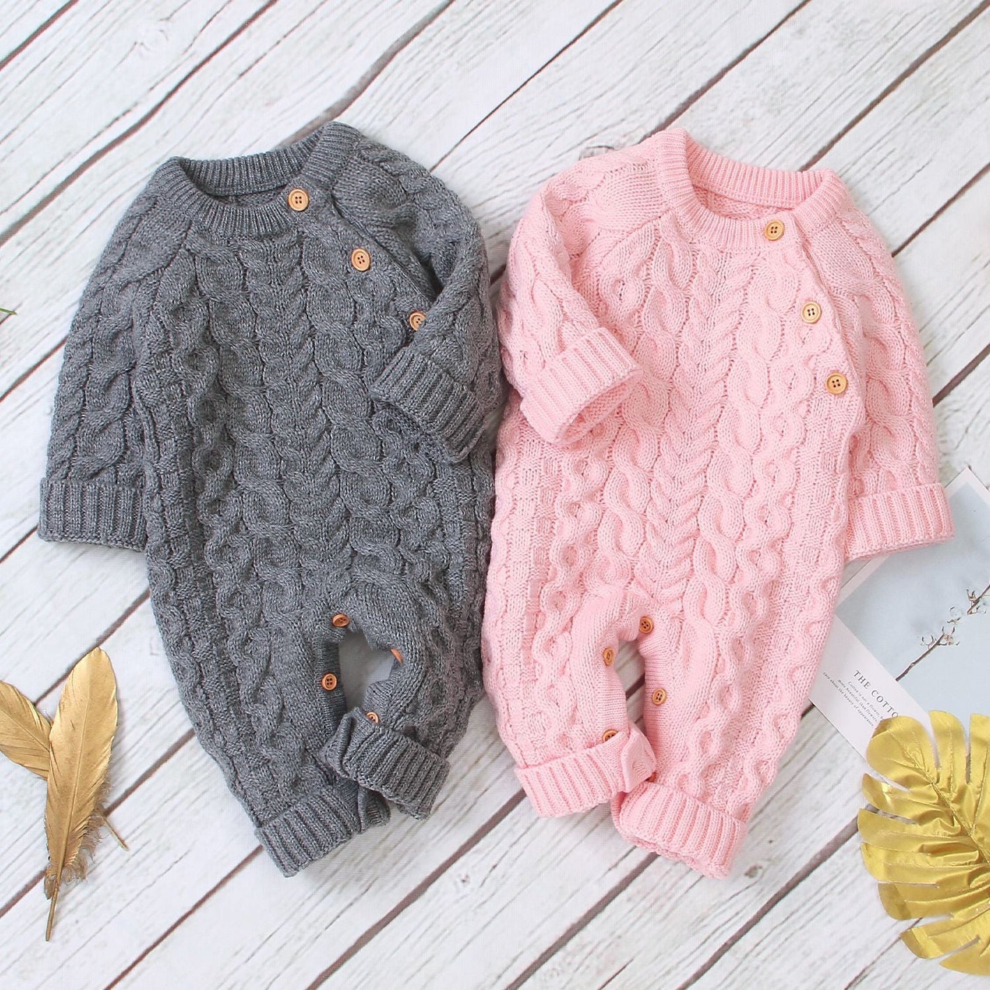 Neutral long sleeve baby jumpsuit with acrylic fabric for United States market - Cozy Knitted Baby Jumpsuit Stylish