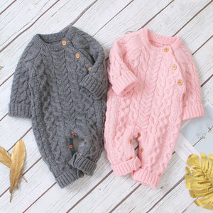 Knitted solid color baby jumpsuit - Cozy Knitted Baby Jumpsuit with Stylish Sleeve Length