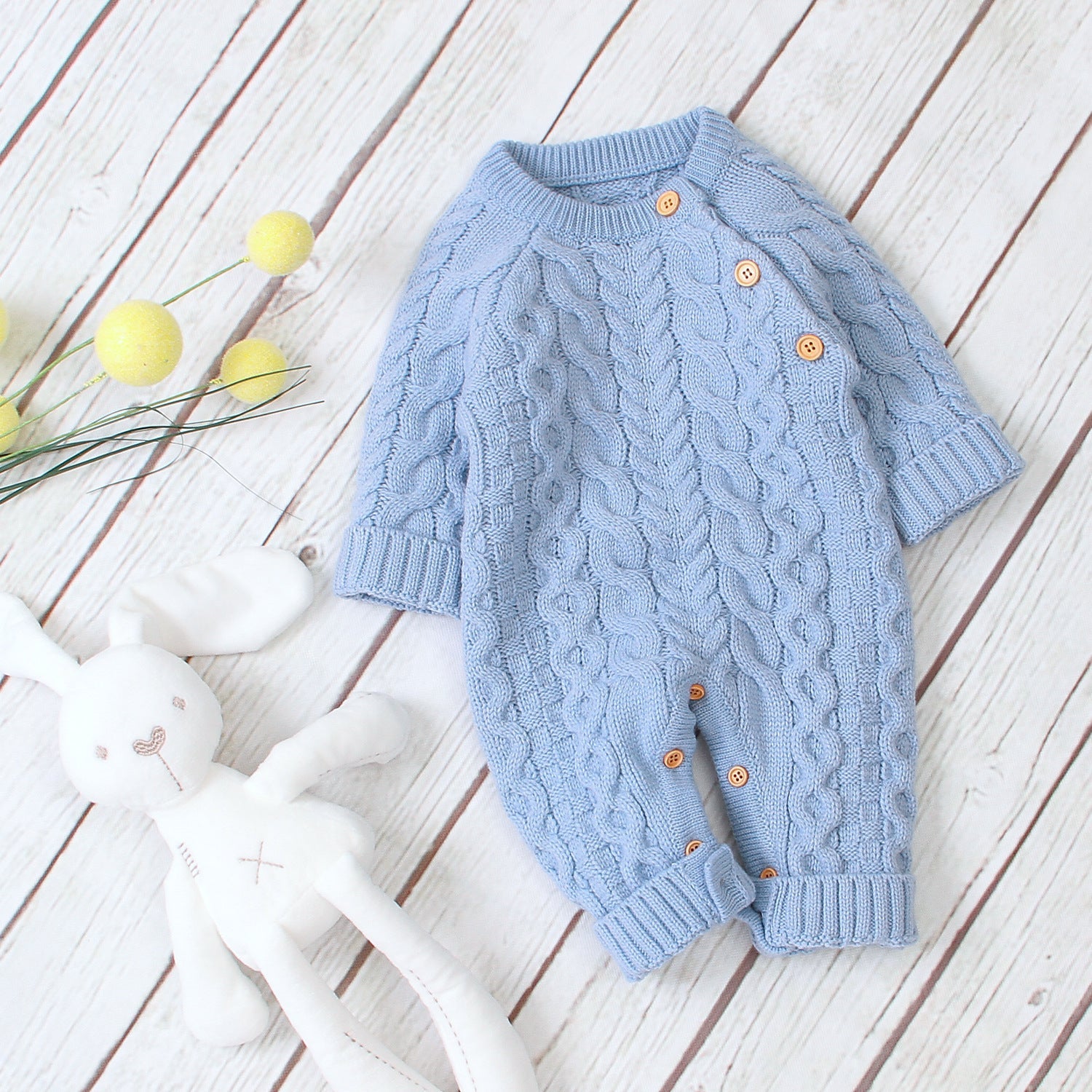 Knitted solid color baby jumpsuit - Cozy Knitted Baby Jumpsuit with Stylish Sleeve Length