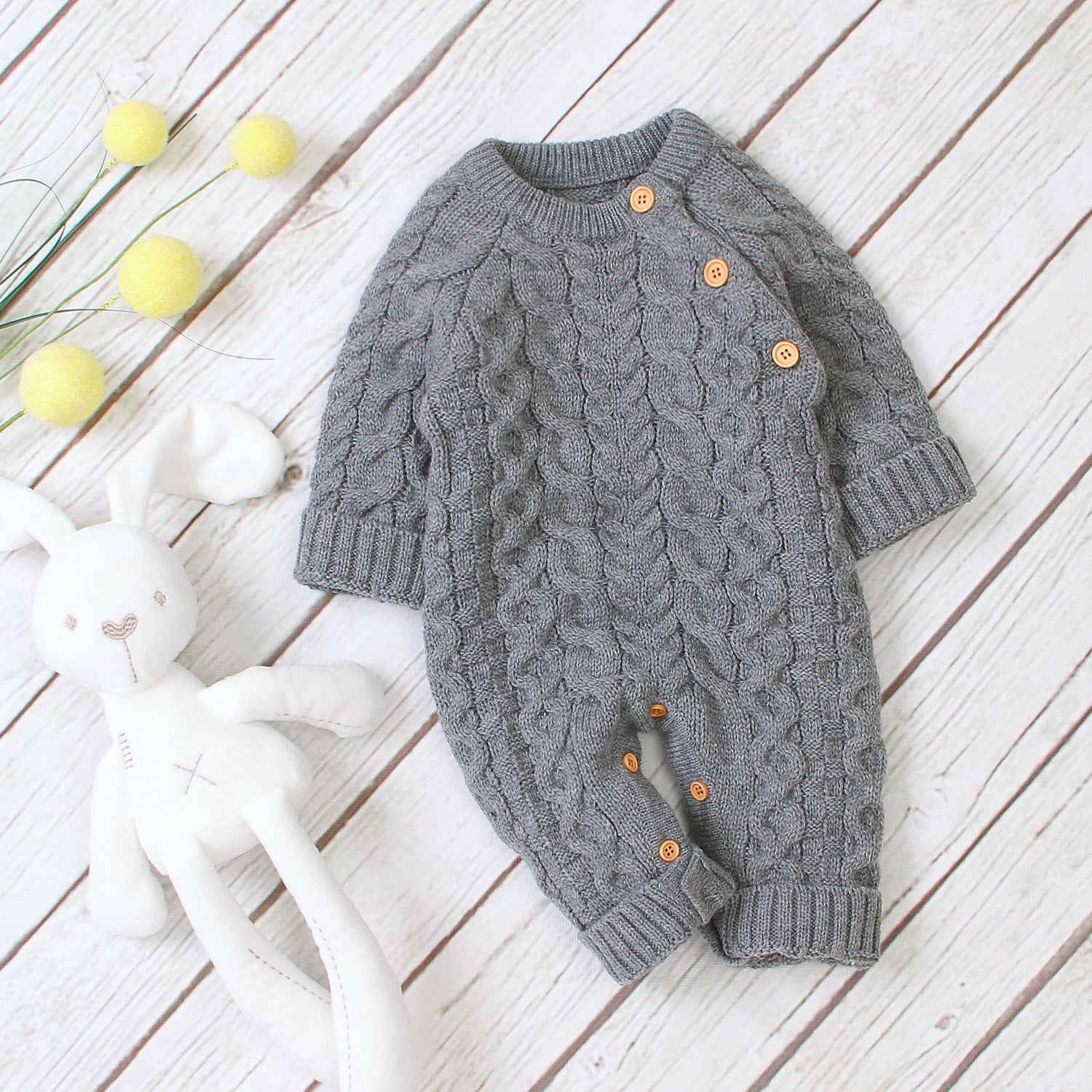 Knitted solid color baby jumpsuit - Cozy Knitted Baby Jumpsuit with Stylish Sleeve Length