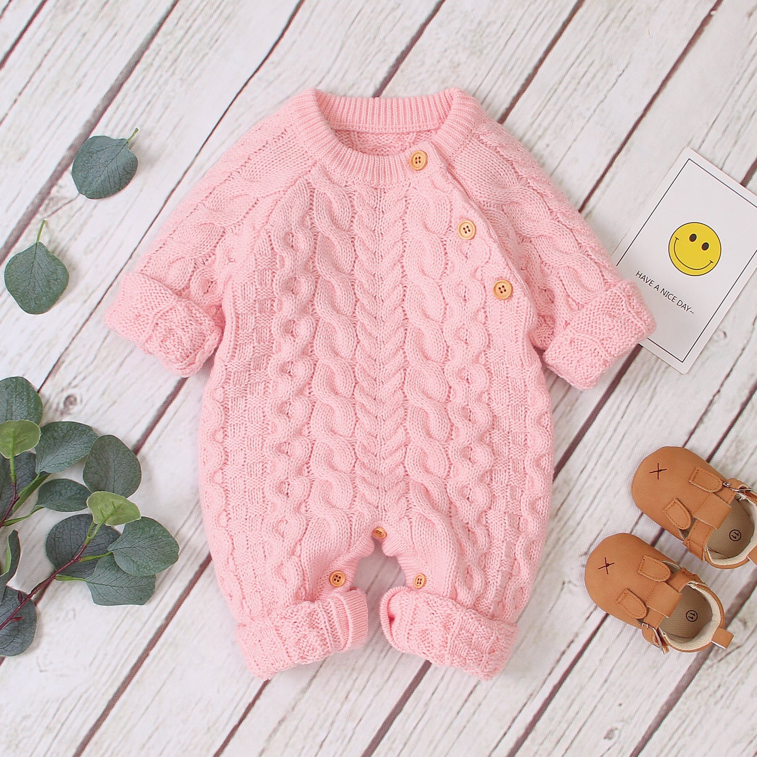 Knitted solid color baby jumpsuit - Cozy Knitted Baby Jumpsuit with Stylish Sleeve Length