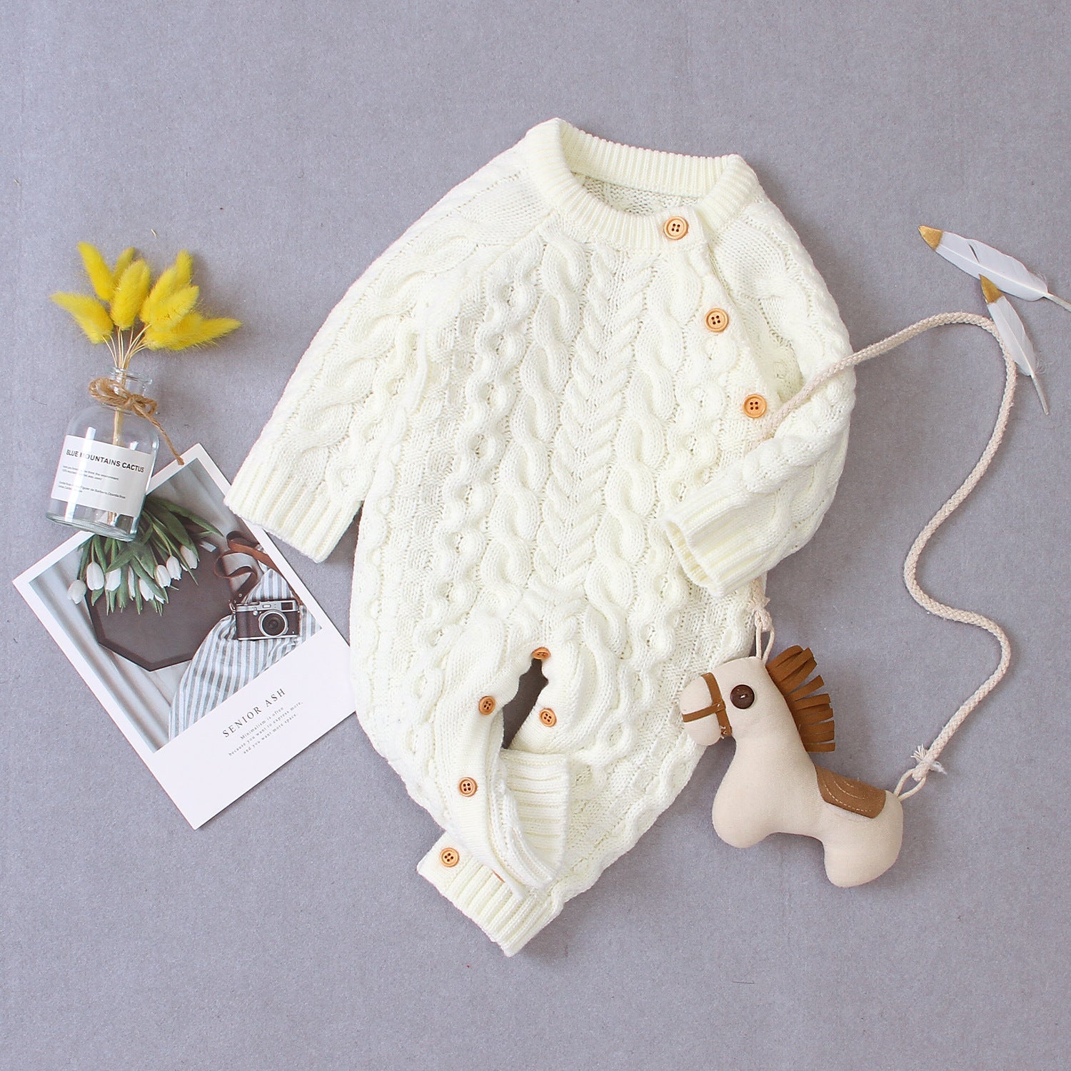 Knitted solid color baby jumpsuit - Cozy Knitted Baby Jumpsuit with Stylish Sleeve Length