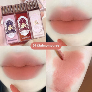 Kobeleen Cloud Bear Velvet Matte Waterproof Lip Mud Set with Salmon and Rose - kobeleen cloud bear lip velvet matte