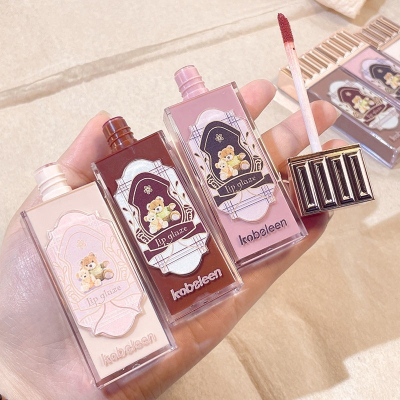 Kobeleen Cloud Bear Velvet Matte Waterproof Lip Mud Set with Salmon and Rose - kobeleen cloud bear lip velvet matte