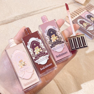 Kobeleen Cloud Bear Velvet Matte Waterproof Lip Mud Set with Salmon and Rose - kobeleen cloud bear lip velvet matte