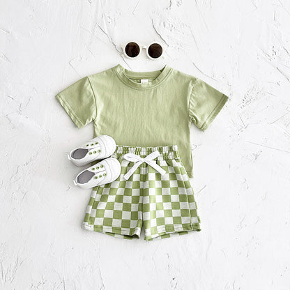 Kids Plaid Cotton Shirt and Pants Set for United States Sizes CHF - Korean Baby Style That Makes Adults Envy united