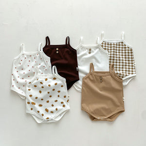 W23 Sleeveless Jumpsuit in Plaid Red Flower Yellow White Coffee for United States - Trendy Tiny Tots united states chf