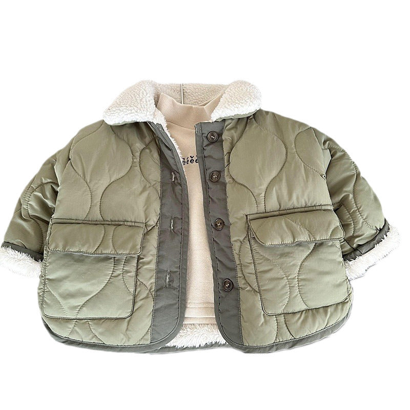 Korean Style Lamb Fur Collar Capillary Liner in Green and Khaki - korean style lamb fur collar